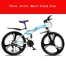 HUWAI Falträder Huwai Mountainbike, Aluminium-Rahmen Fahrrad-Gabel Federung 3 Speichen-Räder Doppelaufhebung Faltrad 24 / 27 Geschwindigkeit MTB Outdoor Radfahren, Blau, 24 Speed