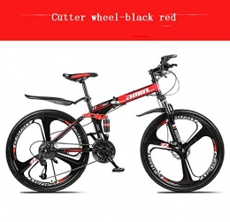 HUWAI Falträder Huwai Mountainbike, Aluminium-Rahmen Fahrrad-Gabel Federung 3 Speichen-Räder Doppelaufhebung Faltrad 24 / 27 Geschwindigkeit MTB Outdoor Radfahren, Rot, 24 Speed