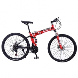 JLRTY Fahrräder JLRTY Mountainbike 26” Faltbares Gebirgsfahrrad Unisex 21 / 24 / 27 Geschwindigkeiten Carbon-Stahlrahmen Full Suspension Scheibenbremse (Color : Red, Size : 27speed)
