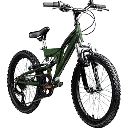 Galano Fahrräder Kinderfahrrad MTB 20 Zoll Fully Galano FS180 Fahrrad Full Suspension ab 6 Jahre (Khaki, 31 cm)