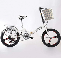 ZXCY Fahrräder Klapprad 20 Zoll Tragbare Mini-Studenten Faltrad Für Männer Frauen Leichte Faltbare Fahrrad Mit Klingelsperre Und Korb Im Freien Freizeit Fahrrad, Weiß