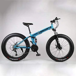 Hadishi Fahrräder Klappräder 24-26In, Super Wide 4.0 Big Reifen High Carbon Steel Outroad Fahrräder, Erwachsenen Jugend Hardtail MTB, Speed ​​Bicycle MTB-Mit Vollfederung Doppelscheibenbremsen, Blau, 26in