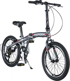 KRON Fahrräder KRON FD-500 Aluminium Klapprad 20 Zoll | Faltrad Shimano 7 Gang-Schaltung 14 Zoll Rahmen | Faltbares Fahrrad mit V-Bremse Grau Rot