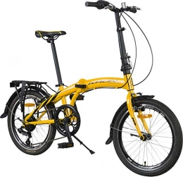 KRON Fahrräder KRON FOLD 3.0 Klapprad 20 Zoll | Faltrad Shimano 7 Gang-Schaltung 14 Zoll Rahmen | Faltbares Fahrrad mit V-Bremse | Gelb Schwarz