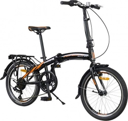 KRON Fahrräder KRON FOLD 3.0 Klapprad 20 Zoll | Faltrad Shimano 7 Gang-Schaltung 14 Zoll Rahmen | Faltbares Fahrrad mit V-Bremse | Schwarz Orange