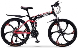LAZNG Falträder LAZNG Mountainbike, Folding 24 Zoll Carbon Steel Fahrrder, Double Shock Variable Speed Erwachsene Fahrrad, 6-Messer Integrierte Rad, passende Hhe 160-185cm (Farbe : Rot, Gre : 24in (24 Speed))