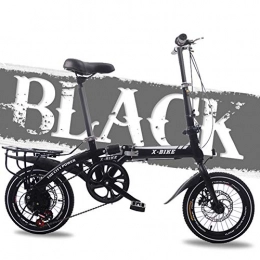 FYYTRL Falträder Leichte Carbon Steel Folding City Bike, 16 Zoll Männer und Frauen Doppelscheibenbremse Stoßdämpfer mit Variabler Geschwindigkeit Fahrrad, Black