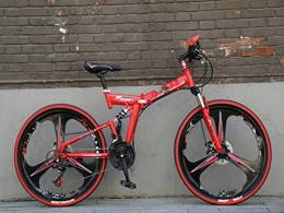 Liutao Fahrräder Liutao 26 Zoll Mountainbike, 21 Gänge, zusammenklappbar, Mountainbike, Doppelscheibenbremse, geeignet für Erwachsene, 61 cm (24 Zoll), Rot und Schwarz