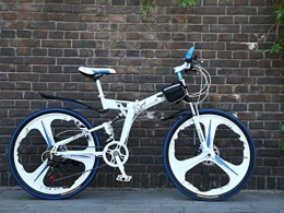 Liutao Fahrräder Liutao 26 Zoll Mountainbike, 21 Gänge, zusammenklappbar, Mountainbike, Doppelscheibenbremse, geeignet für Erwachsene, 61 cm (24 Zoll), Weiß und Blau