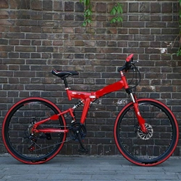 Liutao Fahrräder Liutao 26 Zoll Mountainbike, 21 Gänge, zusammenklappbar, Mountainbike, Doppelscheibenbremse, geeignet für Erwachsene, 61 cm F, Rot und Schwarz