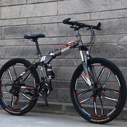 LJLYL 26 Zoll Mountainbike Folding für Männer und Frauen, Dual Suspension Fahrrad Hochrahmen aus Kohlenstoffstahl, Stahlscheibenbremse, Aluminiumlegierungsrad,Grau,24 Speed