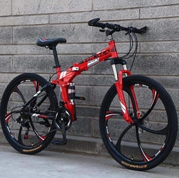 LJLYL Fahrräder LJLYL Mountainbike für Frauen und Männer, Rahmen aus kohlenstoffhaltigem Stahl, 26-Zoll-Räder, doppelt gefedertes Klapprad, Stahlscheibenbremse, Rot, 24 Speed