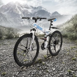 Mgorgeous Faltbares Mountainbike 26 Zoll Faltrad mit Federgabel Stoßdämpfer 21 Gang Mountainbike Scheibenbremsen MTB Fahrrad Höhenverstellbar, vollgefederte Fahrräder für Männer und Frauen(Blau+Weiß)