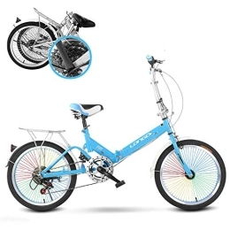 MEVIDA Fahrräder Mit Farbiger Speiche 6 Getriebe Erwachsene Fahrrad, 20 Zoll 6 Geschwindigkeit Faltbares Fahrrad, Stoßdämpfung Leicht Faltfahrrad Für Frauen Und Männer-Blau 20 Inch