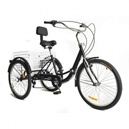 OUkANING Fahrräder OUKANING Erwachsene Tricycle 24 Zoll 3 Rad Fahrrad 7 Gang Dreirad Schwarz Farbe mit Rückenlehne und Shopping Korb