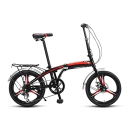SLDMJFSZ Fahrräder Robustes Faltrad, Leichter Rahmen aus Karbonstahl, echter Shimano-Drehgriff, 20 Zoll 7-Gang-Faltrad, Black red