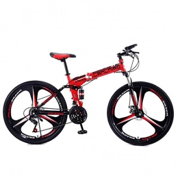 SANLDEN Fahrräder SANLDEN Unisex-Mountainbike 21 / 24 / 27 Geschwindigkeit Stahlrahmen mit hohem Kohlenstoffgehalt 26 Zoll 3-Speichen-Räder Zweifach gefaltetes Faltrad mit Scheibenbremsen, Red, 24Speed