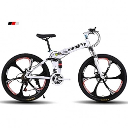 SANLDEN Unisex-Mountainbike Klapprahmen, 24-Zoll-6-Speichen-Räder MTB-Bike, Dual Suspension Mens Bike 21/24/27 Geschwindigkeiten mit Scheibenbremsen,White,27Speed