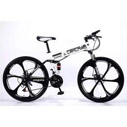 SANLDEN Fahrräder SANLDEN Unisex Mountainbike mit Zwei Federn 21 / 24 / 27 Geschwindigkeiten Klapprahmen MTB-Bike 26 Zoll 6-Speichen-Räder mit Doppelscheibenbremse, White, 21Speed