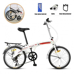 SHANG Fahrräder SHANG Faltbares Fahrrad, 7-Gang 20-Zoll-Felgen-City-Bike-V-Bremse mit Doppelstoßdämpfer Speichenrad hochkohlenstoffhaltigem Stahlrahmen für Erwachsene Jugendliche, 1 White