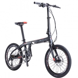 SKNIGHT Fahrräder SKNIGHT Z1 Kohlefaser Faltrad 20 Zoll Klapprad Klappfahrräder mit Shimano 3000 9 Gang Faltbares Fahrrad Mini Compact City Folding Bike (Schwarz rot)