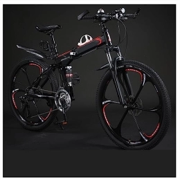 SLDMJFSZ Falträder SLDMJFSZ 24-Zoll-Mountainbike, Faltrad aus Kohlenstoffstahl, Doppelscheibenbremsen vorne und hinten, 21 / 24 / 27 / 30 Gänge, 6-Speichen-Rad, kann 150 kg tragen, Black red, 21speed