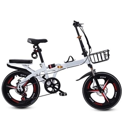 SYCHONG Fahrräder SYCHONG Klapprad, Ultra Light Tragbarer Einstellbare Geschwindigkeit Kleines Fahrrad, Doppelstoßdämpfung, Doppelscheibenbremse, Weiß, 16inches