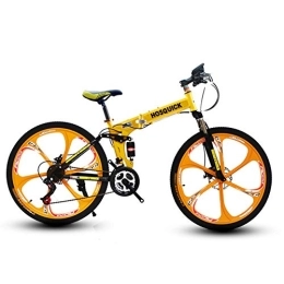SYCHONG Fahrräder SYCHONG Mountainbike-Six-Messer Rad Doppelaufhebung Faltrad 21 / 24Speed ​​MTB Fahrrad, Gelb, 24inches