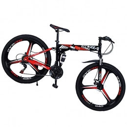 TANGIST Rotes Fahrrad-Mountainbike, einfach zu falten, Rahmen aus Karbonstahl, ergonomischer Karbonstahl, für Erwachsene Berge und Straßen, voller Freude und Glück (Größe: 27 Geschwindigkeiten)