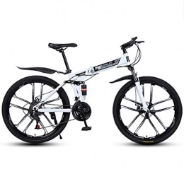 WGYAREAM Mountainbike, Zusammenklappbar Bergfahrräder 26" Dual Disc Brake Doppel Suspension Ravine Bike, 21 24 27 Geschwindigkeiten Carbon-Stahlrahmen (Color : White, Size : 24 Speed)