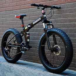 WJH Fahrräder WJH Fat Tire Herren Mountainbike High Carbon Stahlrahmen mit Variabler Geschwindigkeit Doppelstoßdämpfung Faltbare Fahrrad, geeignet für Menschen mit Einer Höhe von 135-190CmSchwarz, 27 Speed 26 inch