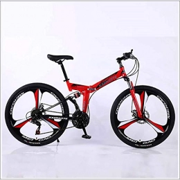 XER Falträder XER Mountain Bike Folding Rahmen MTB Bike Doppelaufhebung Mens-Fahrrad 27 Geschwindigkeiten 26 Zoll 3-High-Carbon Stahl Fahrradscheibenbremse, Rot, 24 Speed