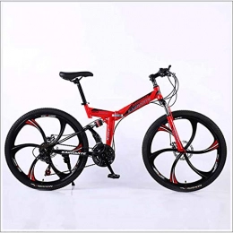 XER Falträder XER Mountain Bike Folding Rahmen MTB Bike Doppelaufhebung Mens-Fahrrad 27 Geschwindigkeiten 26 Zoll 6-High-Carbon Stahl Fahrradscheibenbremse, Rot, 21 Speed