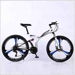 XER Falträder XER Mountainbike 27 Speed ​​Steel High-Carbon Stahl 24 Zoll 3-Speichen-Räder Doppelaufhebung Faltrad für Pendler Stadt, Weiß, 21 Speed