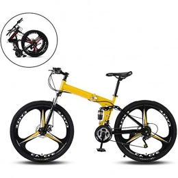 XHJZ Fahrräder XHJZ 26-Zoll-Mountainbikes, Folding High Carbon Stahlrahmen mit Variabler Geschwindigkeit Doppelstoßdämpfung DREI Schneidrad Klapprad, Geeignet für Menschen mit Einer Höhe von 160-185Cm, Gelb, 24 Speed