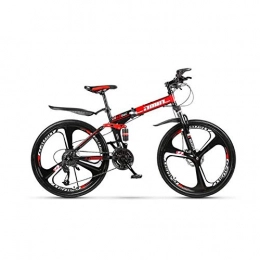 XHJZ Fahrräder XHJZ Mountainbike Falträder, 21 / 24 / 27 / 30-Gang-Doppelscheibenbremse Fully Anti-Rutsch, Off-Road Variable Speed ​​Rennrad für Männer und Frauen, Rot, 30 Speed