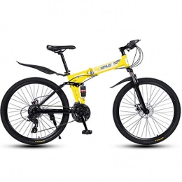 XWLCR Falträder XWLCR 26-Zoll-27-Gang Mountainbike für Erwachsene, Leichtes Aluminium Full Suspension Rahmen, Federgabel, Scheibenbremse, Gelb, A