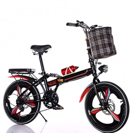 YANGMAN Faltbares Fahrrad,20 Zoll 6 Gang Faltmaschine Mit LED-Batterielampe Der Hinteren Halterung Folding Bike Klappräder Cityrad Schnellklappsystem,Rot
