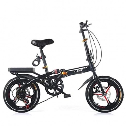 YANGMAN-L Fahrräder YANGMAN-L Faltrad Pendler, mit Gepäckträger Folding 6 Speed ​​Bike City High Kohlenstoffstahl Scheibenbremse, 16-Zoll-Räder, Schwarz
