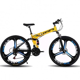 ZRZJBX Fahrräder ZRZJBX Mountainbike, Gefaltet Mountainbike 3 Messer Rad Bikes Carbon Stahl Doppel Disc Bremse Sport Fahrräder Berg Fahrrad, 24”Yellow-27speed