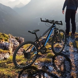 Fetcoi Mountainbike 26-Zoll-Mountainbike geeignet ab 165-180 cm, Scheibenbremsen, 21-Gang-Schaltung, Vollfederung, für Fitnessfahrten in Der Freizeit (Schwarz, Blau)