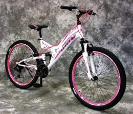 generisch Mountainbike 26 Zoll Scarlet MTB Vollgefedert mit 21-Gang Shimano Kettenschaltung Neu 2640 Weiss-Pink