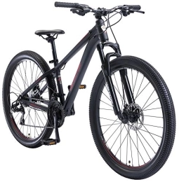 BIKESTAR Fahrräder BIKESTAR Hardtail Aluminium Mountainbike Shimano 21 Gang Schaltung, Scheibenbremse 27.5 Zoll Reifen | 14 Zoll Rahmen Alu MTB | Schwarz Rot
