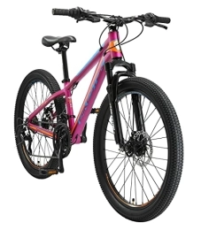 BIKESTAR Mountainbike BIKESTAR Kinder Fahrrad Aluminium Mountainbike 21 Gang Shimano, Scheibenbremse ab 9 Jahre | 24 Zoll Kinderrad MTB | Berry