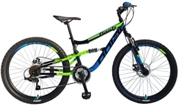 breluxx Fahrräder breluxx® 26 Zoll Mountainbike Vollfederung Flash Sport 2D, Scheibenbremsen, grün / blau, 18 Gang Shimano, inkl. Schutzbleche