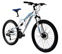 breluxx Fahrräder breluxx® 26 Zoll Mountainbike Vollfederung GTX260 Sport 2D, Scheibenbremsen, weiß / blau, 21 Gang Shimano, inkl. Schutzbleche