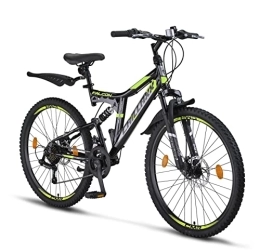 Chillaxx Fahrräder Chillaxx Bike Falcon Premium Mountainbike in 24 und 26 Zoll - Fahrrad für Jungen, Mädchen, Damen und Herren - Scheibenbremse- 21 Gang-Schaltung - Vollfederung (26 Zoll, Schwarz-Lime Disc-Bremse)