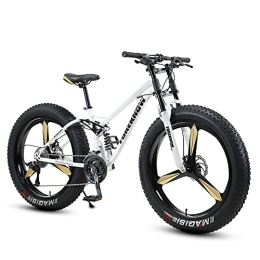 FAXIOAWA Mountainbike Dickrad-Mountainbike mit Rahmen aus kohlenstoffreichem Stahl, Fat Tire Mountain Trail-Fahrrad für Erwachsene, Herren-Mountainbike mit Doppelfederung, Doppelscheibenbremse, Weiß, 26 Zoll, 21 Geschwin