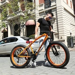 DULPLAY Fahrräder DULPLAY Dual-scheiben-bremsen Erwachsene Mountainbike, 24 Zoll Falten Fett MTB, Big Tire Motorschlitten Fahrrad Für Männer Frauen Orange 26", 27-Gang