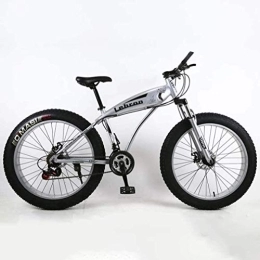 FDSAD Mountainbike Fat Tire Mountainbike für Erwachsene, leichter Rahmen aus Karbonstahl, für Strand, Schneemobil, Herren-Fahrrad, doppelte Scheibenbremse, 66 cm Räder, silberfarben, 24 Gänge.